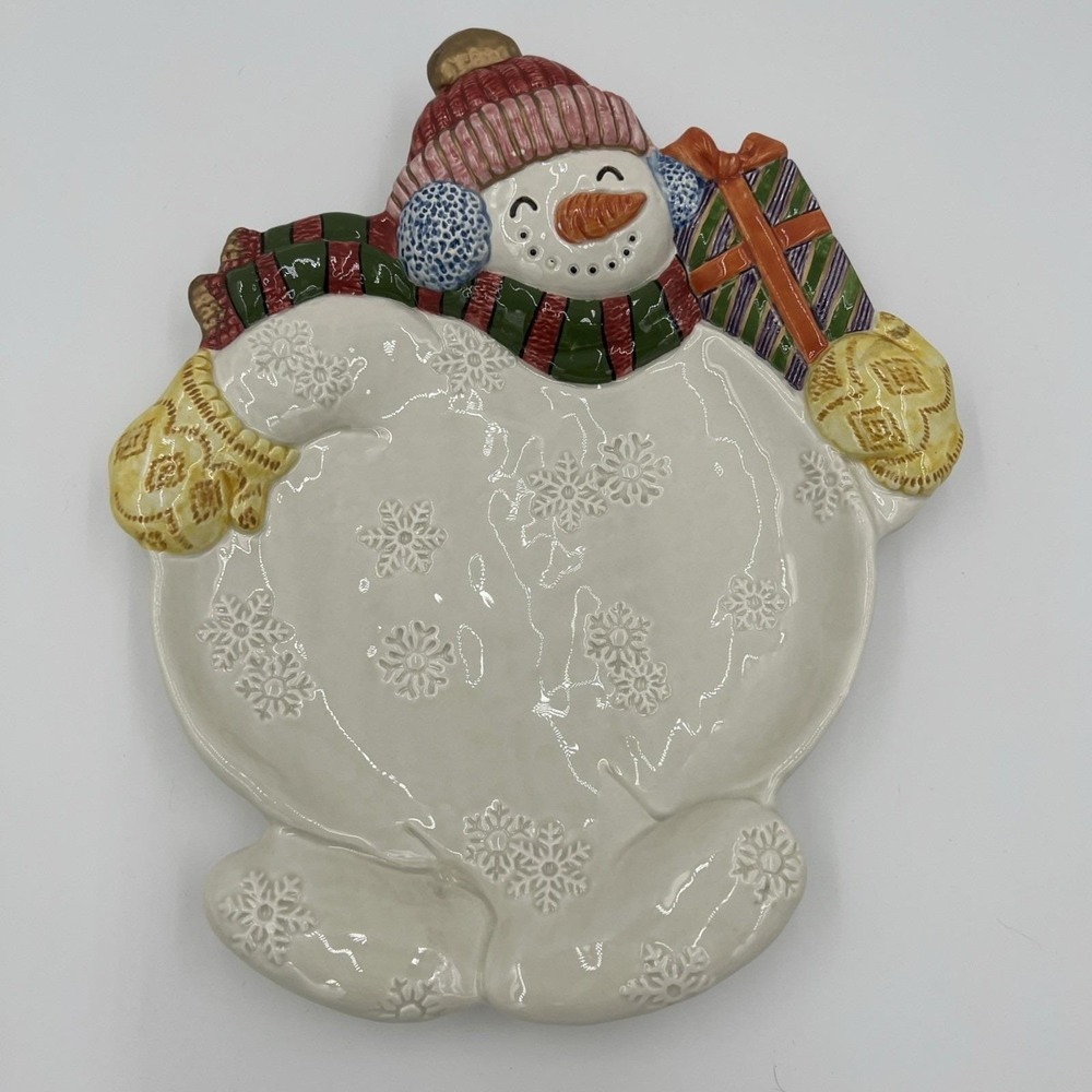 Fitz and Floyd 1995 Vintage Snowman‎ Ceramic Serving Plate Wall Decor 9x11 Inch
